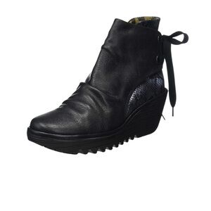 Fly London Yama Mousse Snakeskin Wedge Bootie